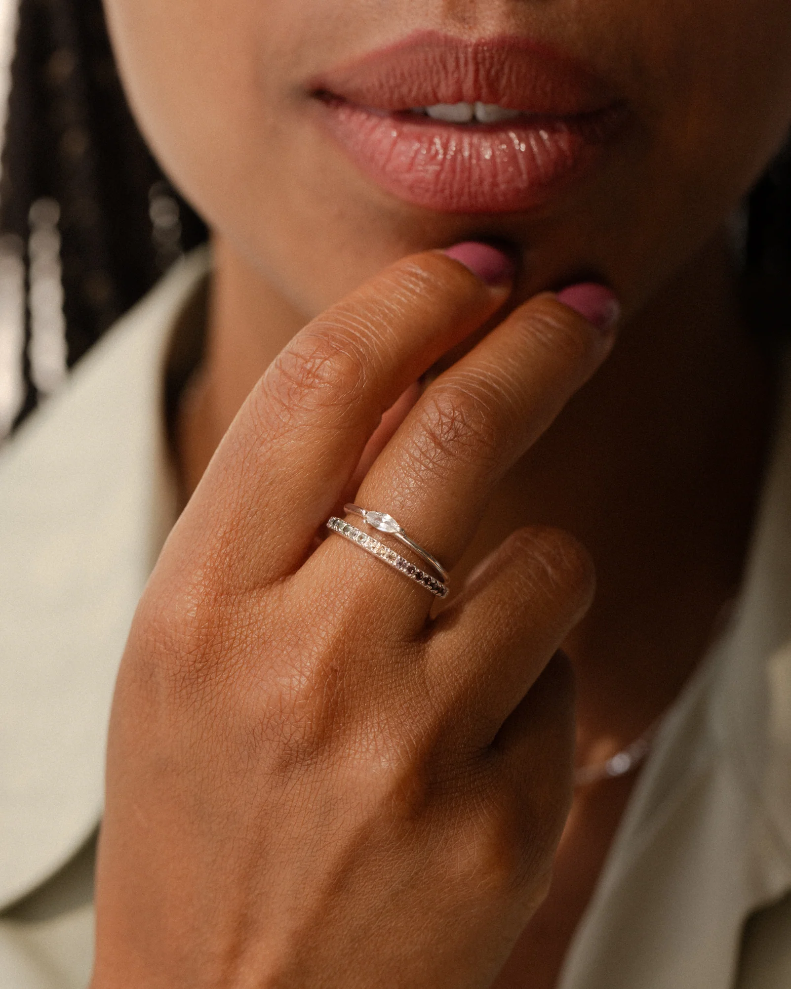 White Sapphire Leaflet Ring - Image 5