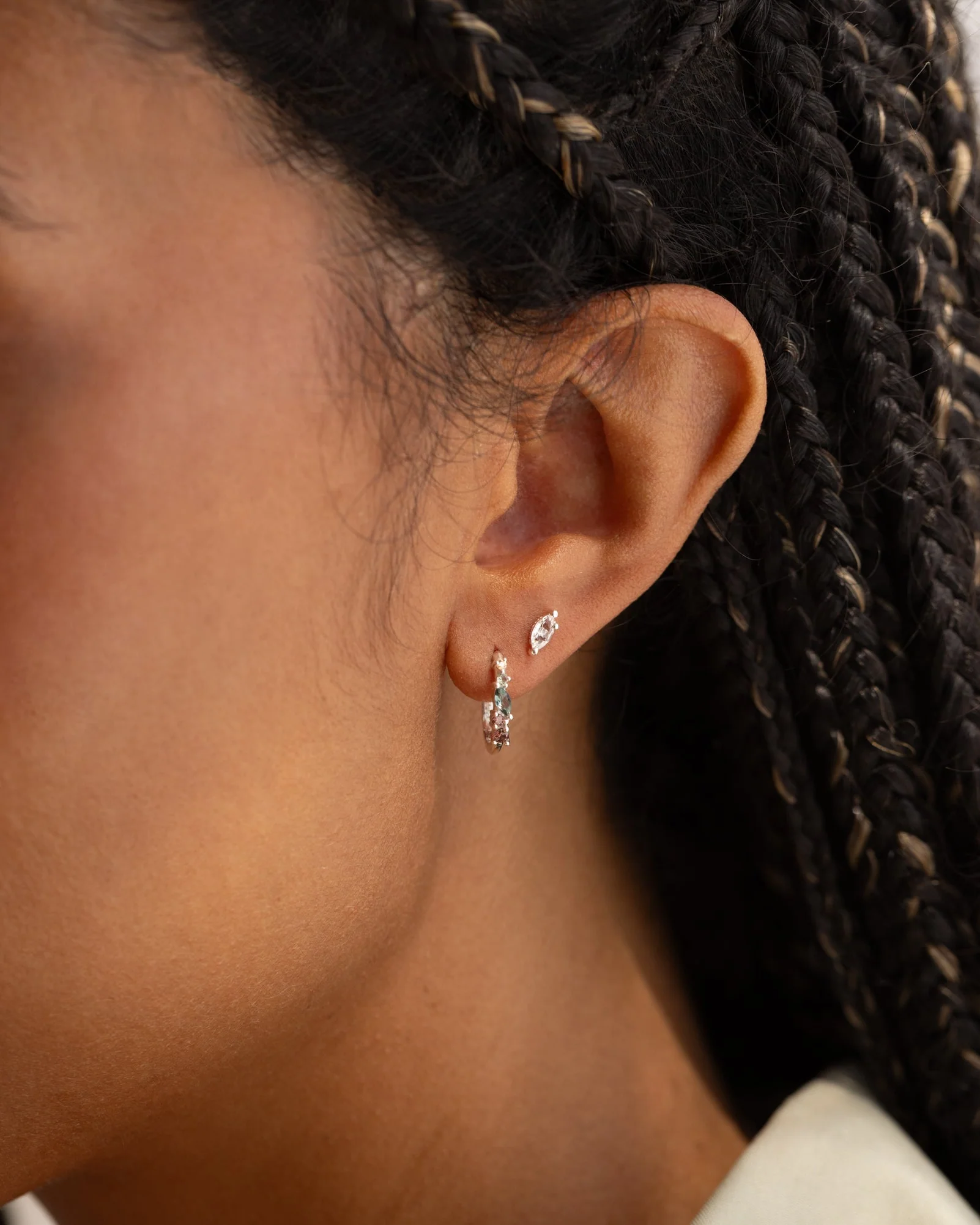 White Sapphire Leaflet Studs - Image 5